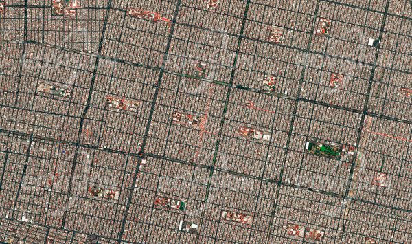 Das Satellitenbild "MEXICO CITY - Mexiko" ist dem Bildband "CITIES - Brennpunkte der Menschheit" entnommen. Bildbeschreibung: Endlose Häuserreihen, in rechteckigem Raster angelegt, kennzeichnen weite Teile von Mexico City, die im Zuge des raschen Wachstums während der vergangenen Jahrzehnte entwickelt wurden.