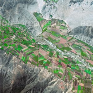 Das Satellitenbild "RÍO CHILLÓN - Peru" ist dem Bildband "HUMAN FOOTPRINT - Satellitenbilder dokumentieren menschliches Handeln" entnommen. Bildbeschreibung: An der trockenen Pazifikküste Südamerikas konzentriert sich die Landwirtschaft auf die Bereiche entlang der Flüsse, die das Wasser von den Höhen der Anden abfließen lassen.