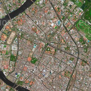 Das Satellitenbild "BANGKOK - Thailand" ist dem Bildband "HUMAN FOOTPRINT - Satellitenbilder dokumentieren menschliches Handeln" entnommen. Bildbeschreibung: Die am Chao Phraya gelegene Hauptstadt Thailands steht wie jede Megacity aufgrund starker Bevölkerungszunahme vor zahlreichen Herausforderungen.