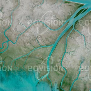 Das Satellitenbild "ISLA TRINIDAD - Argentinien" ist dem Bildband "UNTOUCHED NATURE - Naturlandschaften in Satellitenbildern" entnommen. Bildbeschreibung: Bei Ebbe liegen im Naturreservat Bahía Blanca an der patagonischen Atlantikküste die hellen Schlickflächen des von den Gezeiten geformten Wattenmeeres frei und ein fein verzweigtes Muster von Abflusskanälen tritt zutage. Als Teil eines Naturreservats bietet die Isla Trinidad Delfinen,  Schnabelwalen und einer Seelöwenkolonie Schutz.