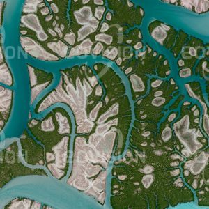 Das Satellitenbild "QESHM - Iran" ist dem Bildband "UNTOUCHED NATURE - Naturlandschaften in Satellitenbildern" entnommen. Bildbeschreibung: Die Hara-Mangrovenwälder am Nordrand der Insel Qeshm im Persischen Golf sind ein einzigartiger Lebensraum. Sie sind Heimat für Zugvögel und Reptilien wie Meeresschildkröten und Seeschlangen. Die Wälder setzen sich ausschließlich aus Hara-Bäumen zusammen, da diese in der Lage sind, in ihrer Borke das Meerwasser zu entsalzen. Die geschützten Wälder sind unterschiedlichen Einflüssen durch den Menschen ausgesetzt, wie etwa Überweidung, Holzeinschlag und Fischerei.